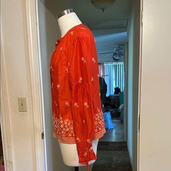 J.Crew Red Embroidered Popover Blouse - Picture 8 of 9